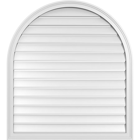 Ekena Millwork Round Top Surface Mount PVC Gable Vent: Functional, w/ 2"W x 1-1/2"P Brickmould Frame, 38"W x 42"H GVPRT38X4202SF